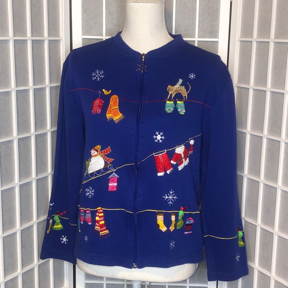 Christmas theme zip up cardigan size medium